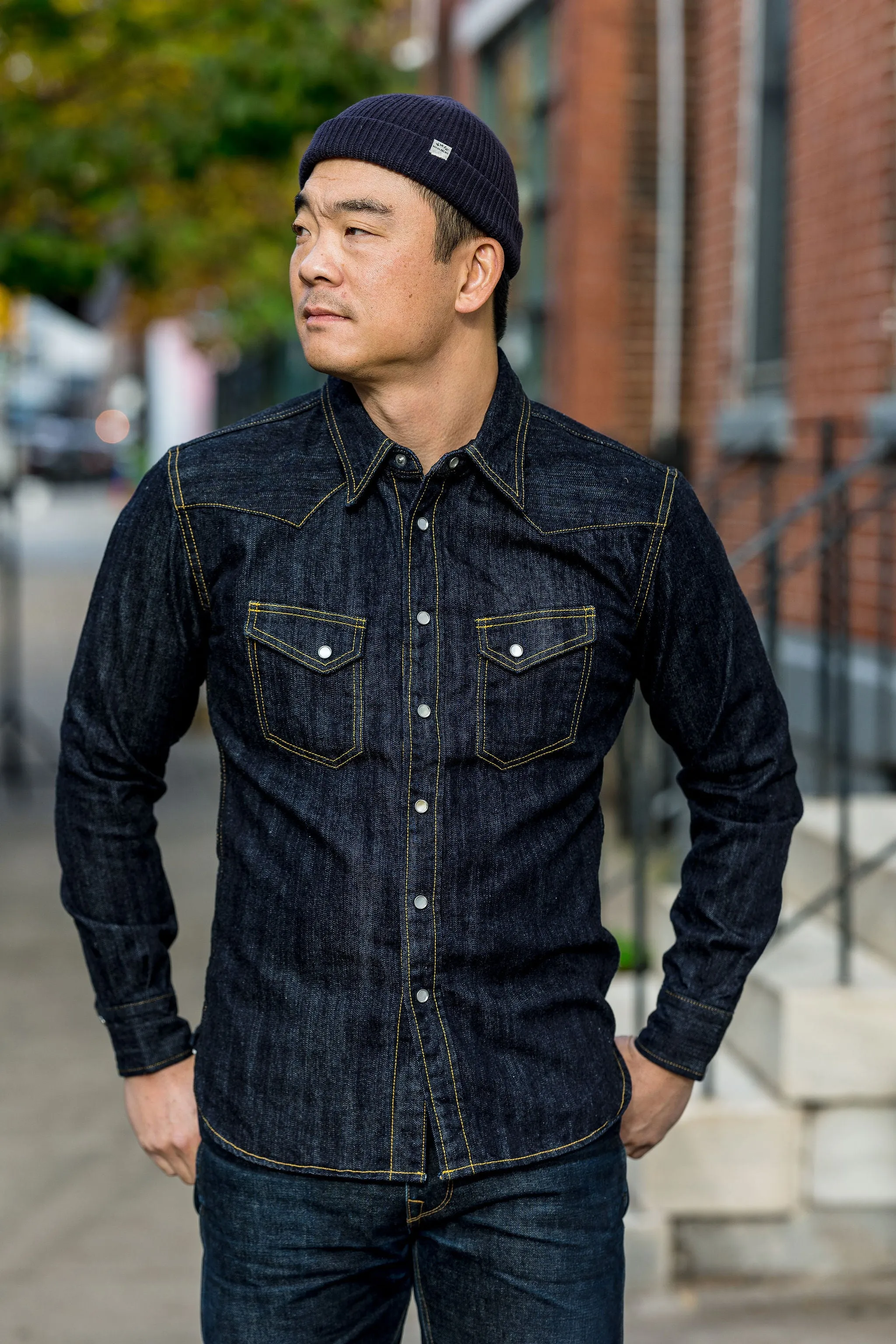 The Flat Head FN-SDW-001L Denim Western Shirt - 10oz Selvedge Denim sold by Franklin and Poe product image thumbnail 4