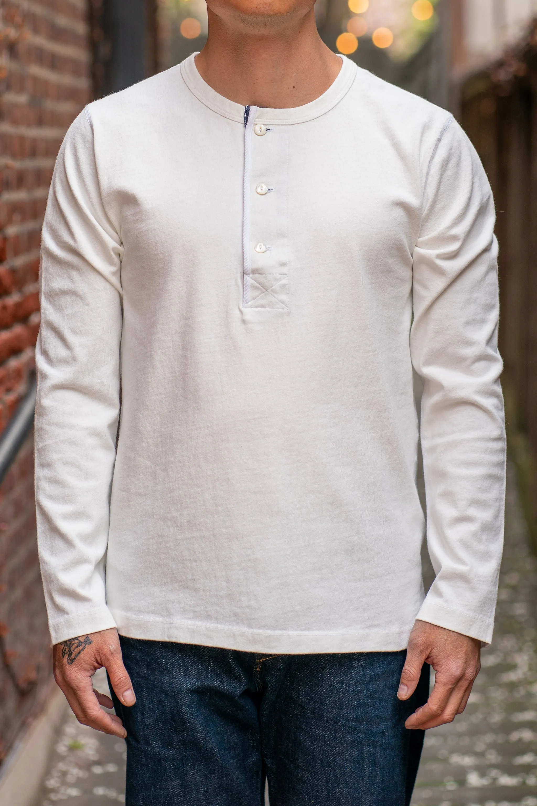 Freenote Cloth 13oz Henley L/S - White sold by Franklin and Poe