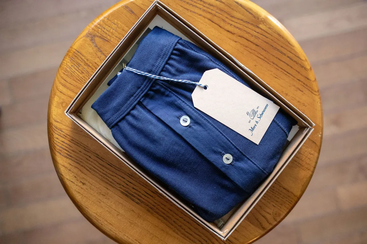 Merz b. Schwanen 255 Button Facing Underpants - Ink Blue sold by Franklin and Poe