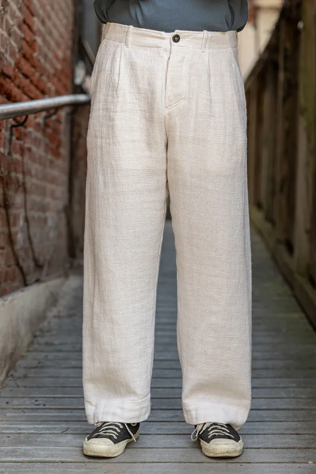 Hansen Garments Bobby Wide Pleated Trousers - Off White Gauze sold by Franklin and Poe