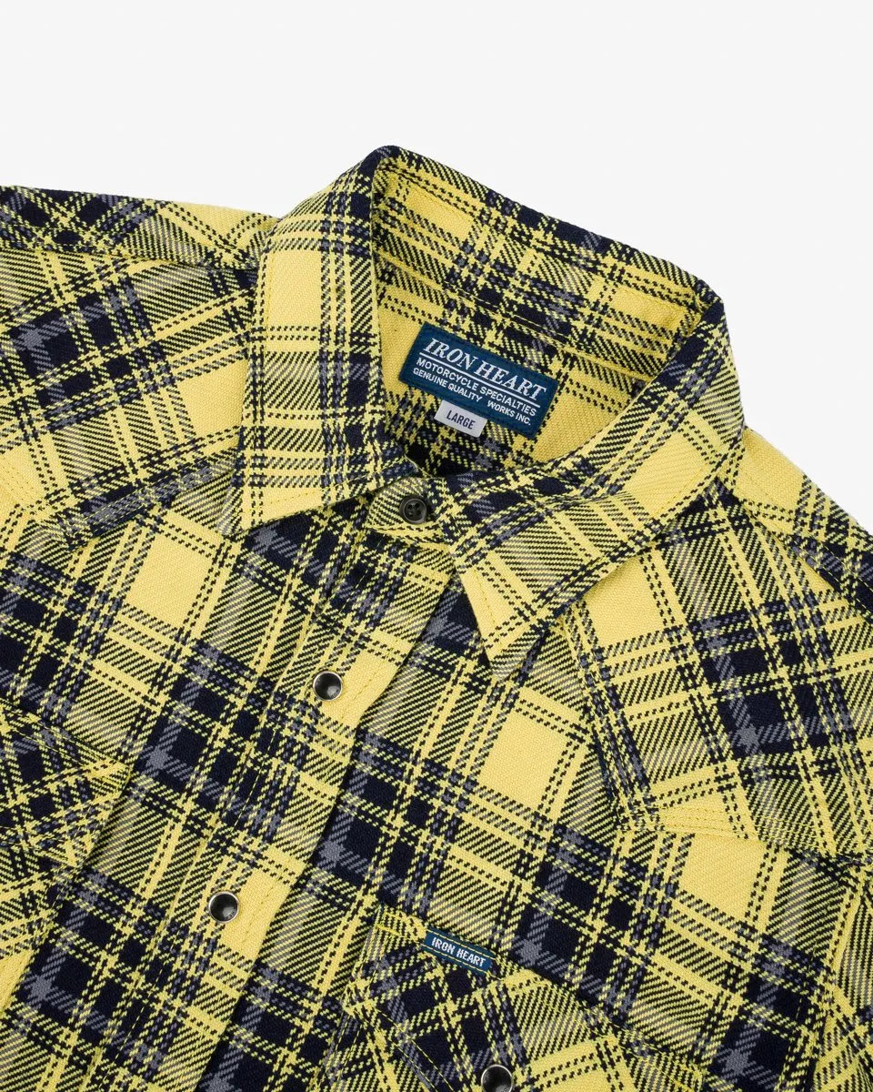 Iron Heart IHSH-411-YEL 9oz Selvedge Indigo Check Flannel Western Shirt - Yellow sold by Franklin and Poe product image thumbnail 4