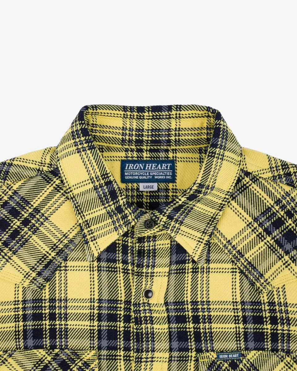Iron Heart IHSH-411-YEL 9oz Selvedge Indigo Check Flannel Western Shirt - Yellow sold by Franklin and Poe product image thumbnail 2