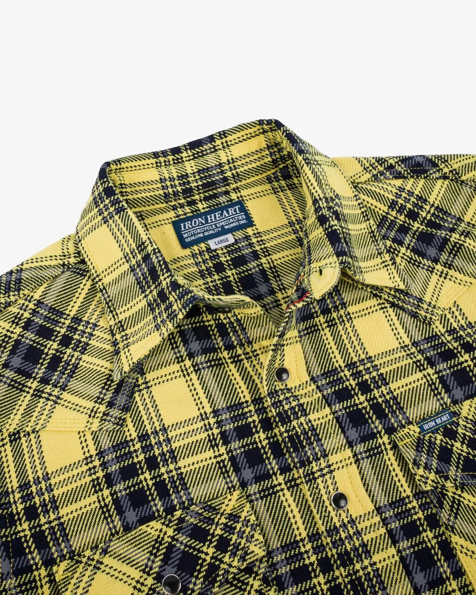 Iron Heart IHSH-411-YEL 9oz Selvedge Indigo Check Flannel Western Shirt - Yellow sold by Franklin and Poe product image thumbnail 3