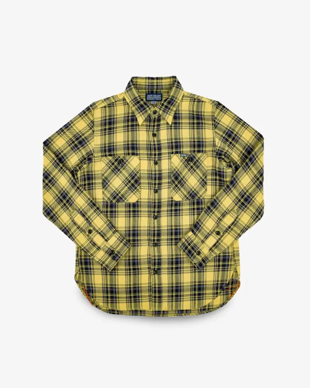 Iron Heart IHSH-412-YEL 9oz Selvedge Indigo Check Flannel Work Shirt - Yellow sold by Franklin and Poe