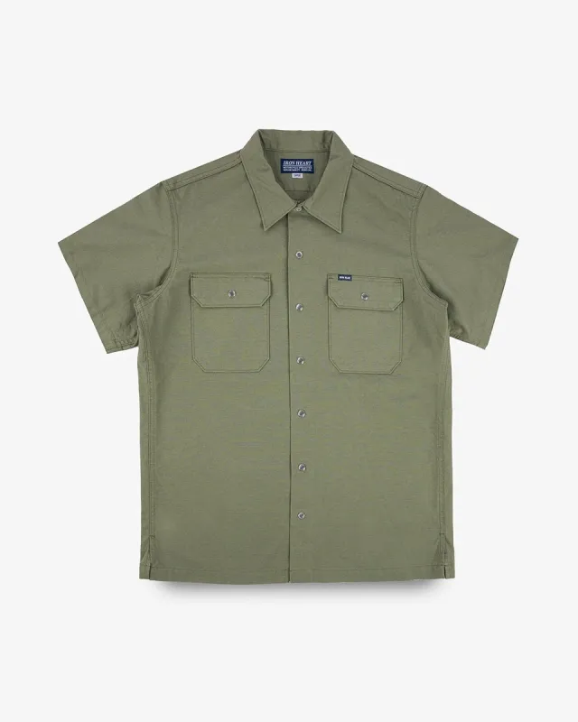 Iron Heart IHSH-415-GRN 8oz Ripstop Short Sleeved Mechanic Shirt - Military Green sold by Franklin and Poe