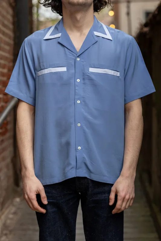 3sixteen Bowling Shirt - Powder Blue Silk sold by Franklin and Poe