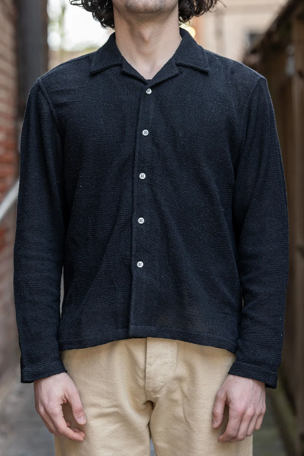 3sixteen Loop Collar Shirt - Black Mesh sold by Franklin and Poe