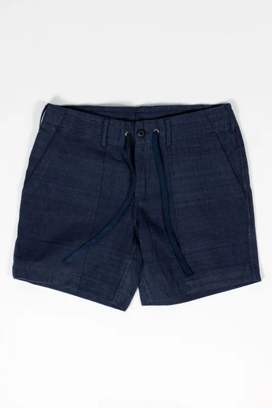 Indi + Ash Obelisk Short - Handwoven Military Herringbone Iron/Indigo sold by Franklin and Poe
