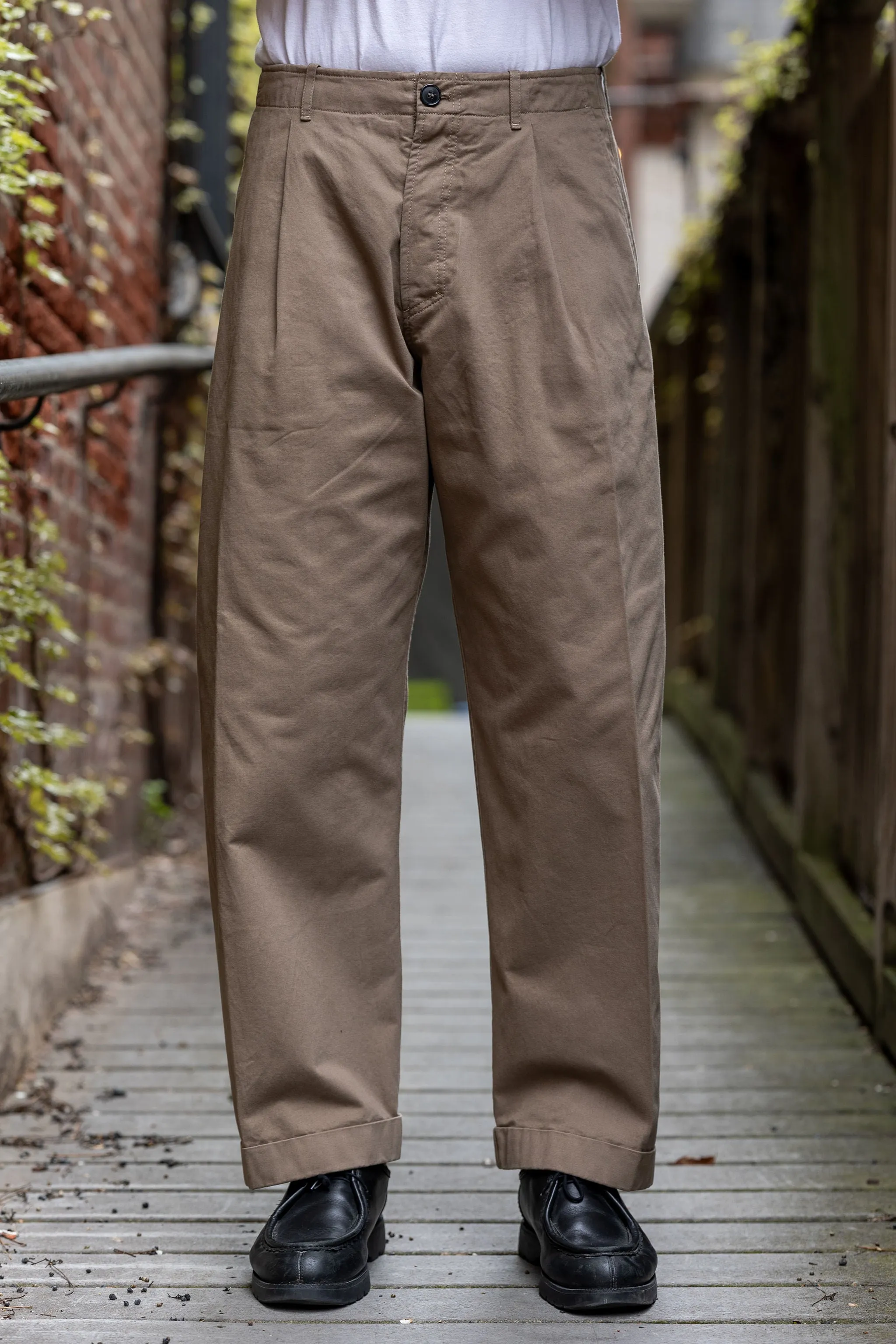 Hansen Garments Bobby Wide Pleated Trousers - Beige sold by Franklin and Poe