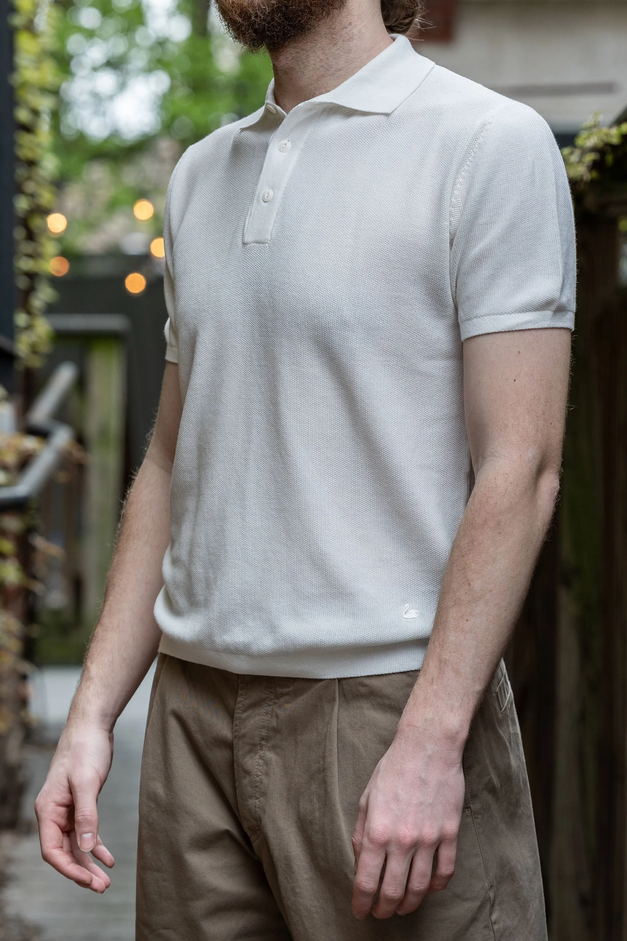 Merz b. Schwanen KPLP02 Knitted Polo - White sold by Franklin and Poe product image thumbnail 2