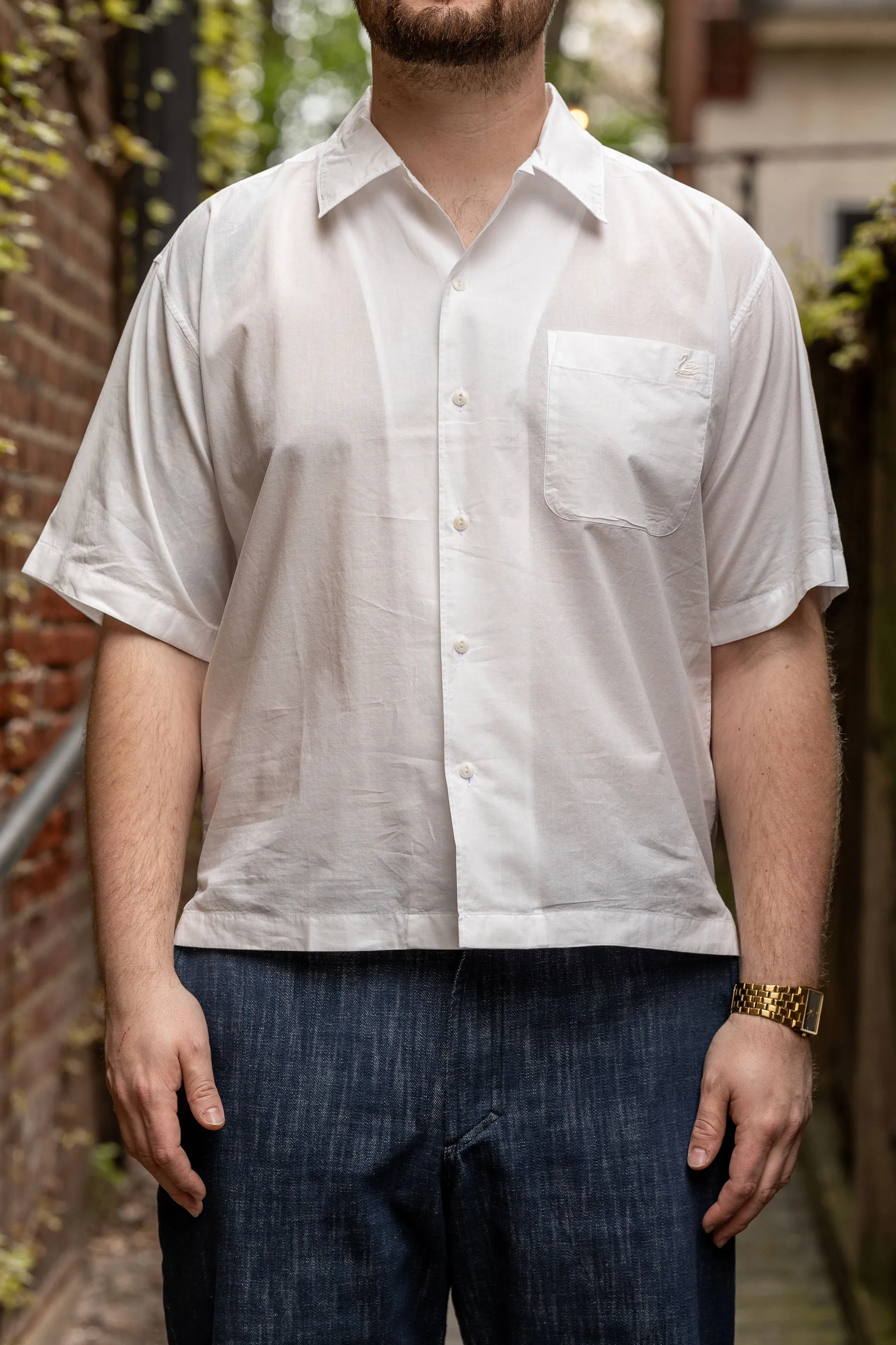 Merz b. Schwanen SHIRT09LP Light Organic Cotton Poplin - White sold by Franklin and Poe