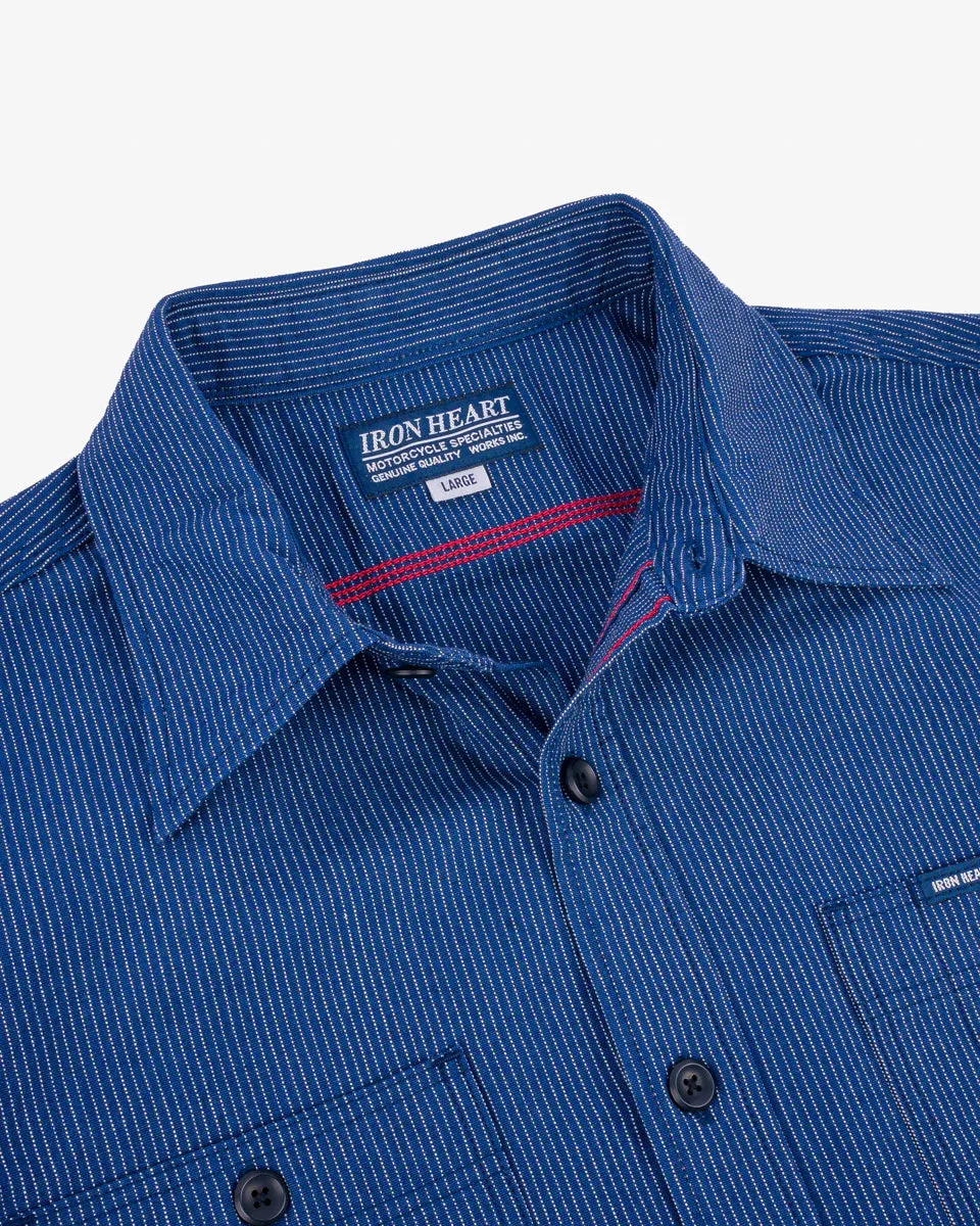 Iron Heart IHSH-420-PIN 5oz Selvedge Ox Cloth Short Sleeved Work Shirt - Pinstripe sold by Franklin and Poe product image thumbnail 4