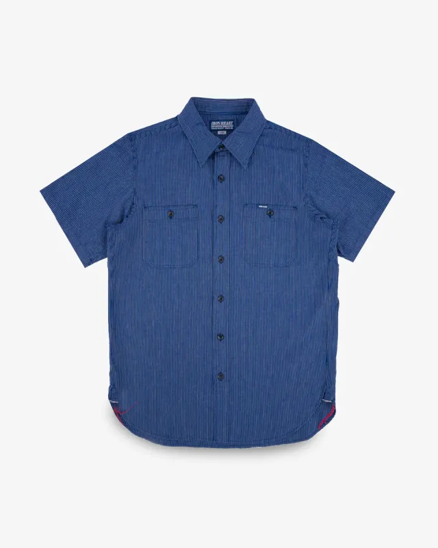 Iron Heart IHSH-420-PIN 5oz Selvedge Ox Cloth Short Sleeved Work Shirt - Pinstripe sold by Franklin and Poe