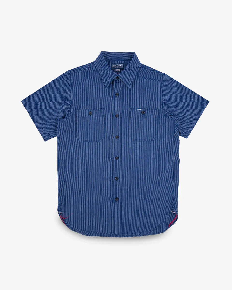 Iron Heart IHSH-420-PIN 5oz Selvedge Ox Cloth Short Sleeved Work Shirt - Pinstripe sold by Franklin and Poe