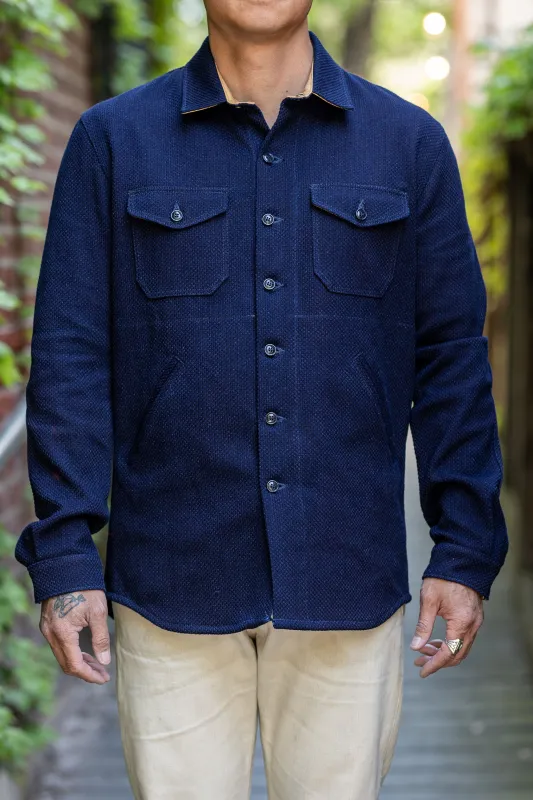 Dehen 1920 Crissman Overshirt - Sashiko Cotton Indigo sold by Franklin and Poe