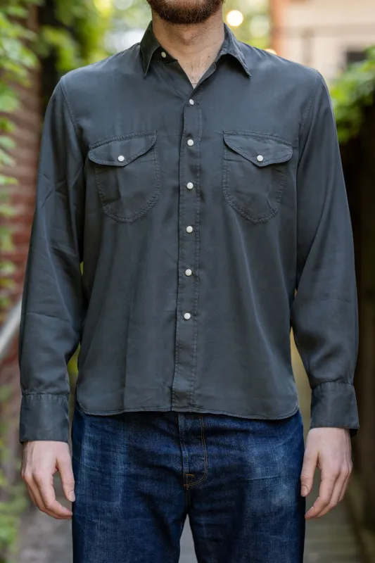 Wythe Tencel Gabardine Pearlsnap Shirt - Faded Black sold by Franklin and Poe
