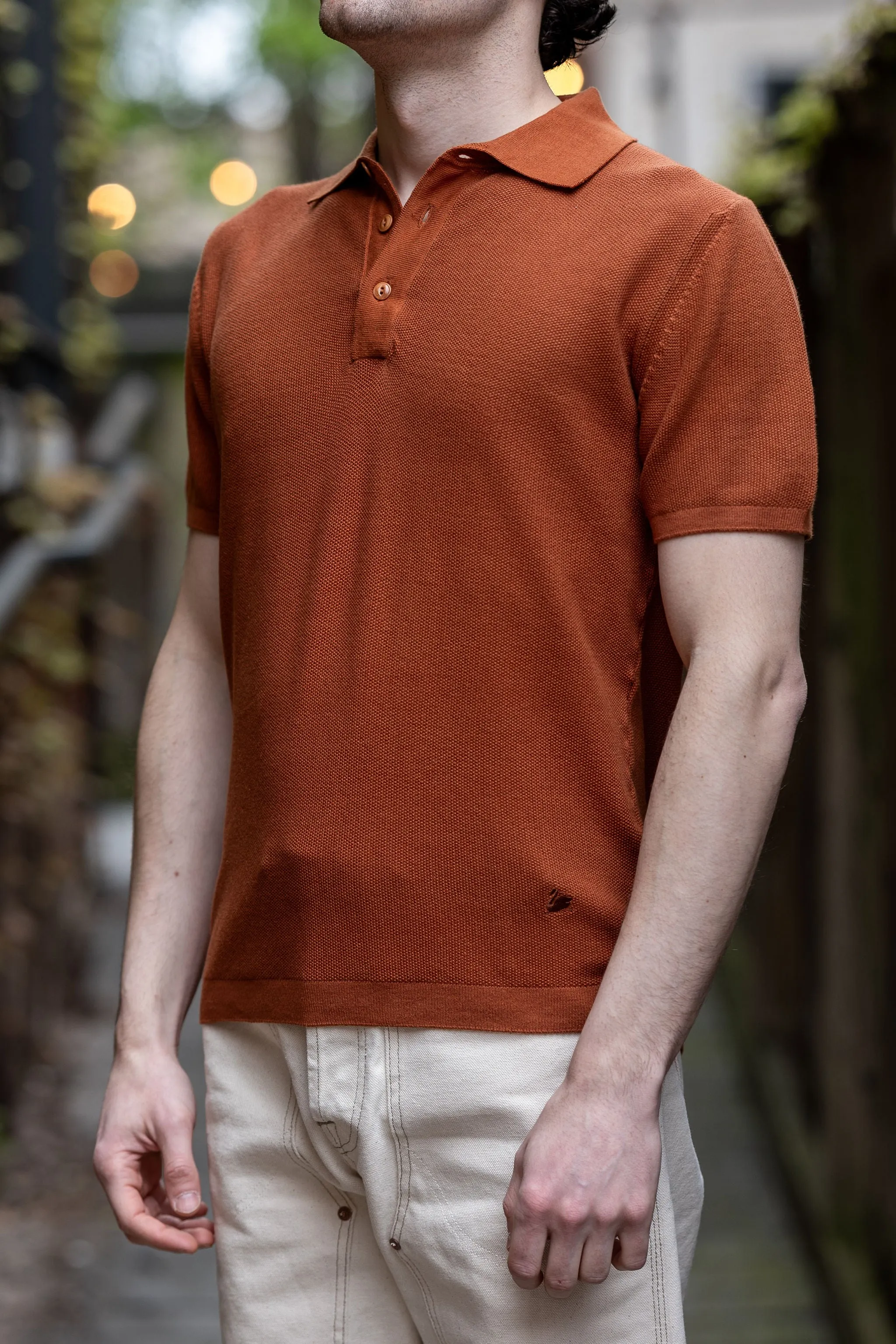 Merz b. Schwanen KPLP02 Knitted Polo - Caramel sold by Franklin and Poe product image thumbnail 2