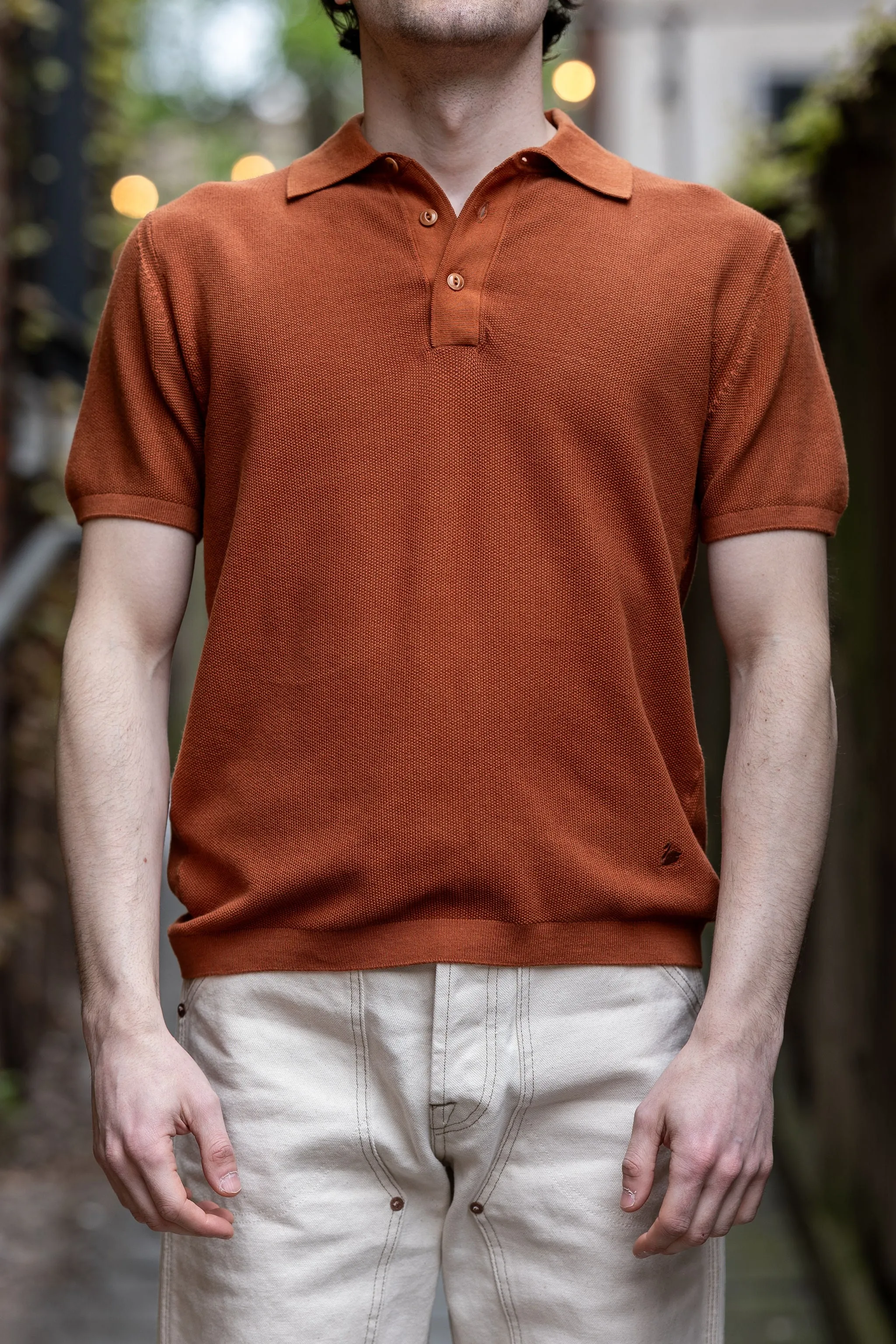 Merz b. Schwanen KPLP02 Knitted Polo - Caramel sold by Franklin and Poe