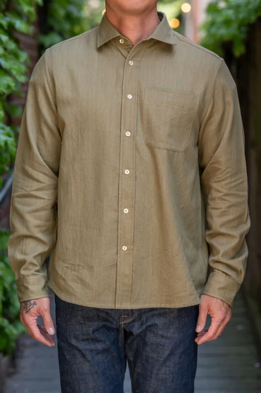 Indi + Ash Matty Shirt Lightweight Handwoven Denim - Myrobalan Green sold by Franklin and Poe