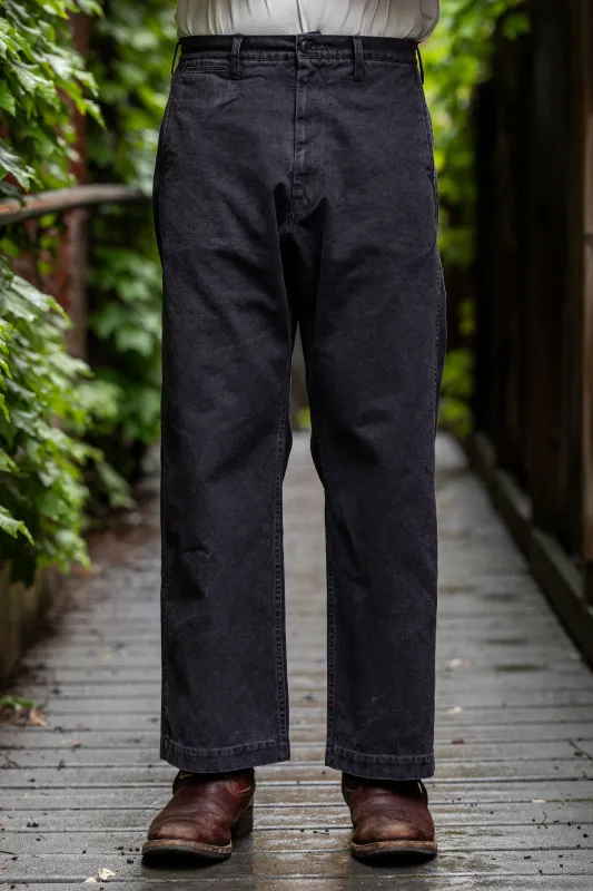 Sugar Cane Cotton Duck Wide Trousers - Aged Model Black sold by Franklin and Poe