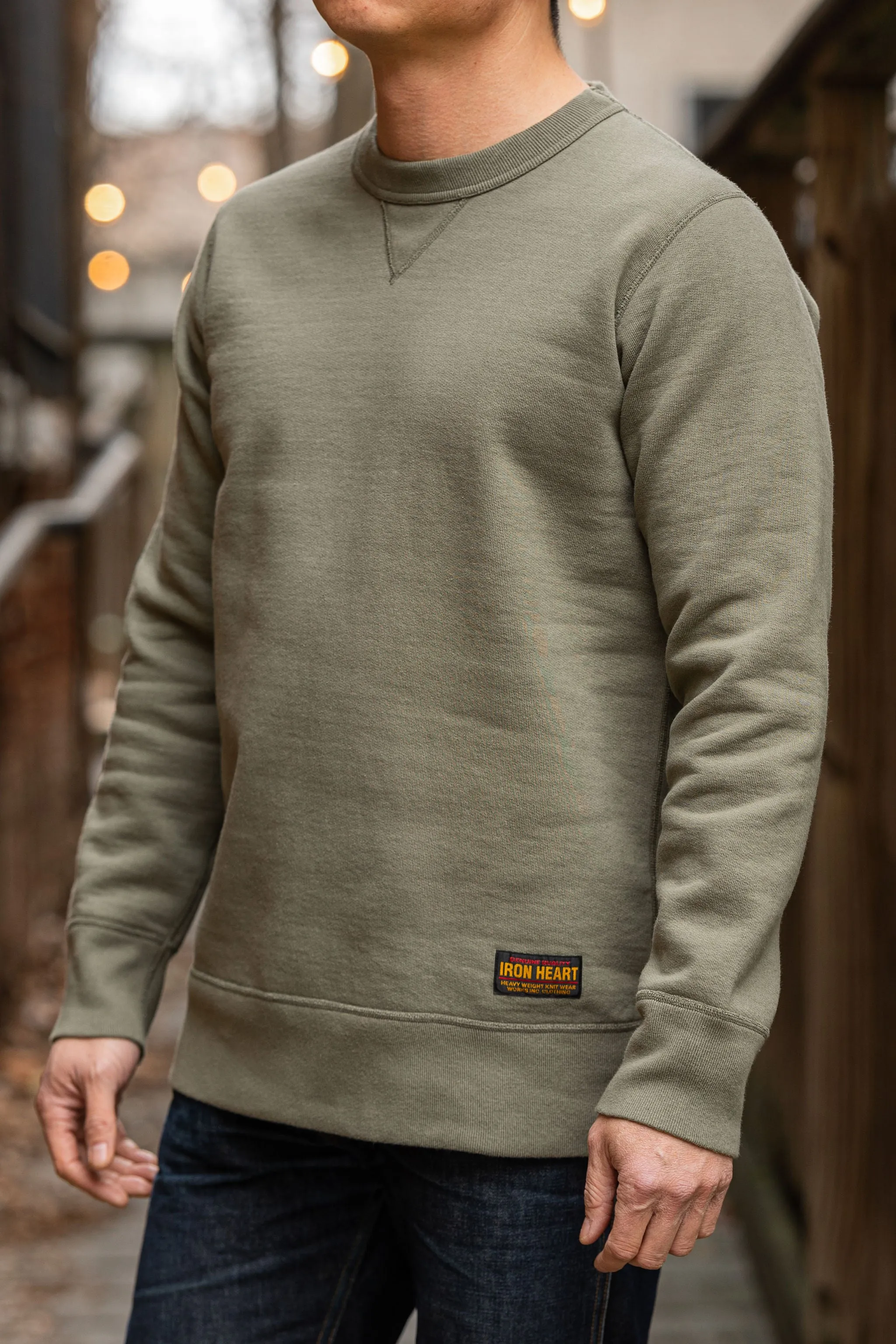 Iron Heart IHSW-69L-OLV 14oz Ultra Heavyweight Loopwheel Cotton Crew Neck Sweat - Olive sold by Franklin and Poe product image thumbnail 2