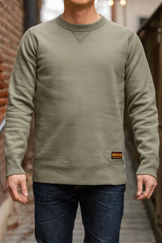 Iron Heart IHSW-69L-OLV 14oz Ultra Heavyweight Loopwheel Cotton Crew Neck Sweat - Olive sold by Franklin and Poe
