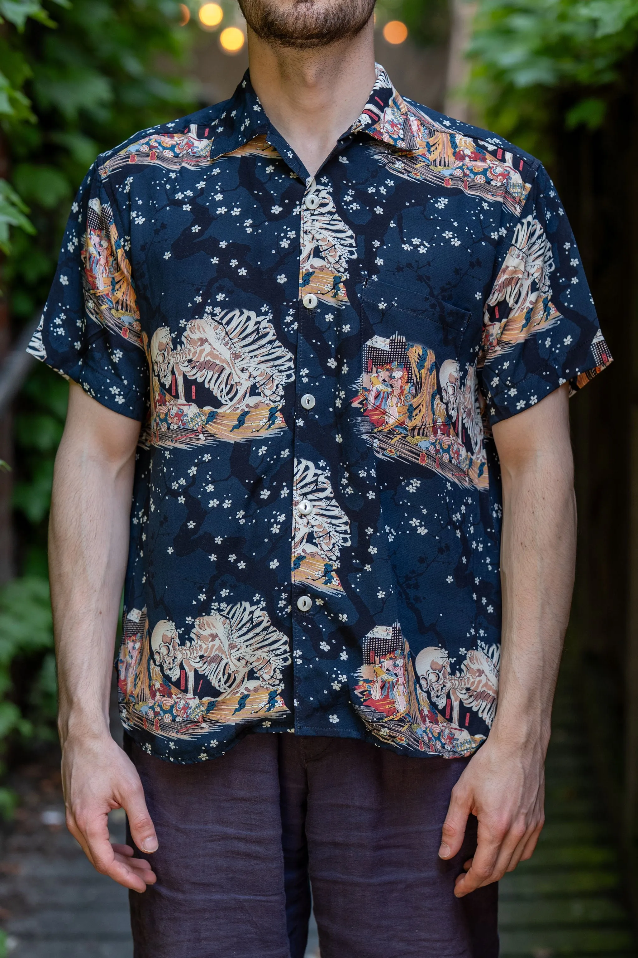 Freenote Cloth Hawaiian - Navy Skeleton sold by Franklin and Poe