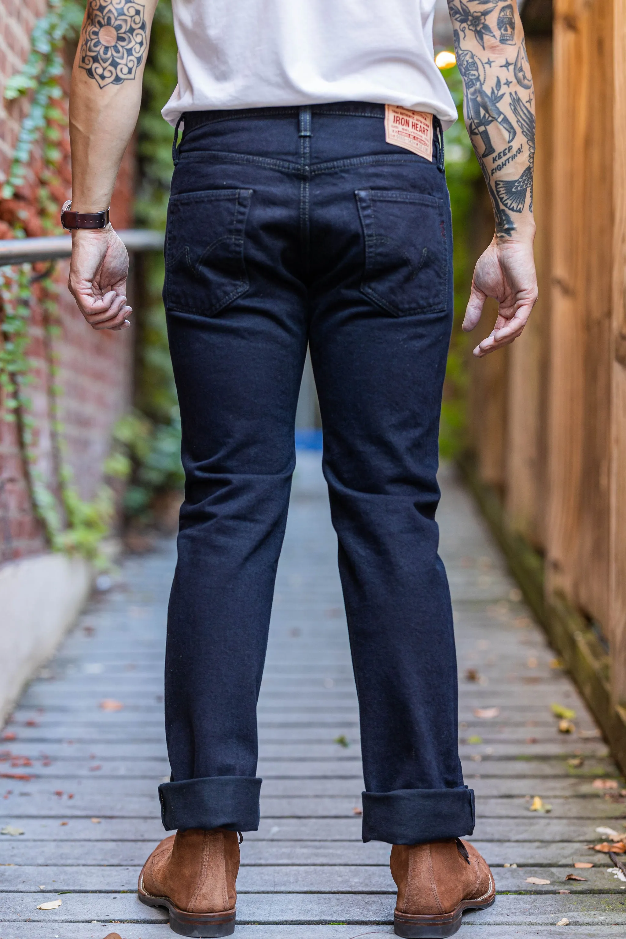 Iron Heart IH-666S-142od 14oz Selvedge Denim Slim Straight Cut Jeans - Indigo Overdyed Black sold by Franklin and Poe product image thumbnail 3