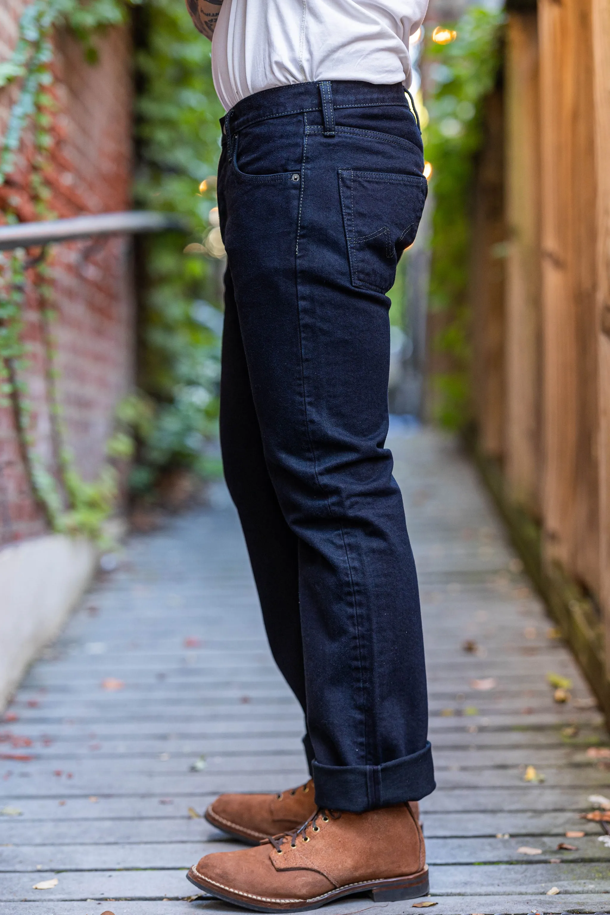 Iron Heart IH-666S-142od 14oz Selvedge Denim Slim Straight Cut Jeans - Indigo Overdyed Black sold by Franklin and Poe product image thumbnail 2