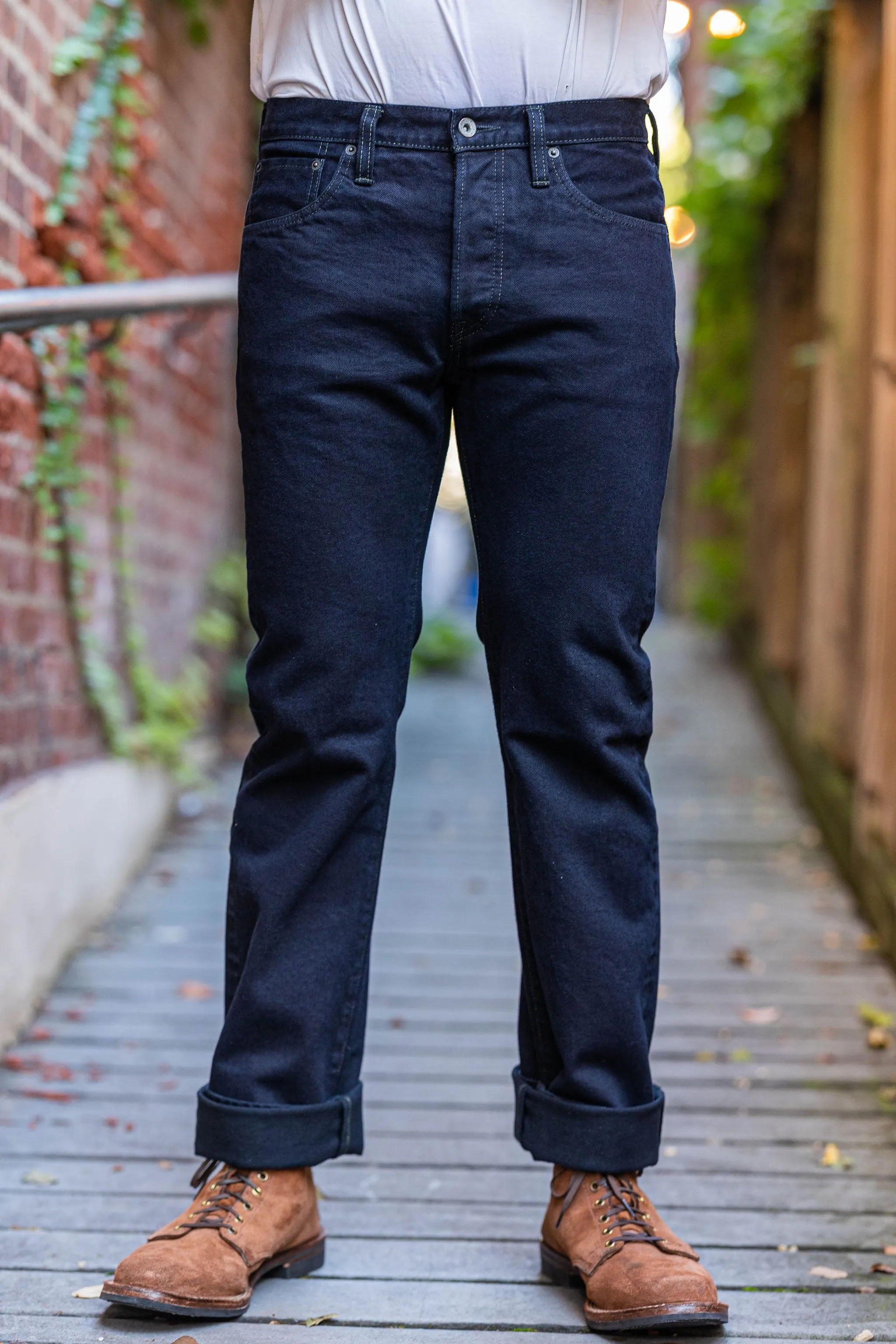 Iron Heart IH-666S-142od 14oz Selvedge Denim Slim Straight Cut Jeans - Indigo Overdyed Black sold by Franklin and Poe