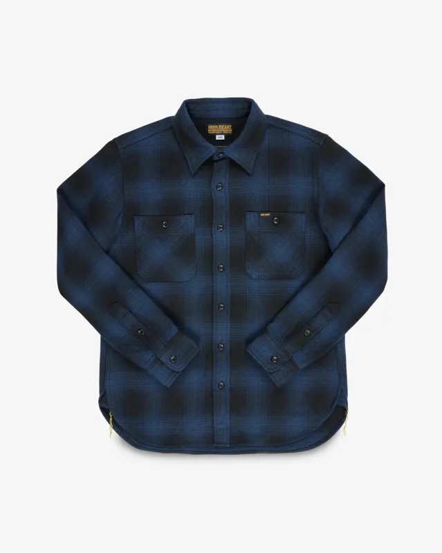 Iron Heart IHSH-265-NAV - Ultra Heavy Flannel Ombré Check Work Shirt - Navy/Black sold by Franklin and Poe