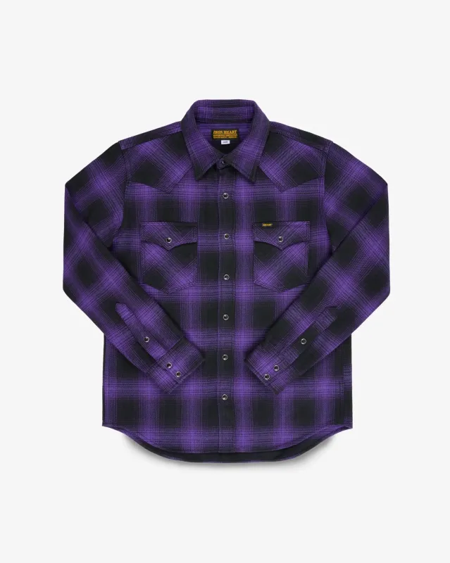 Iron Heart IHSH-264-PUR - Ultra Heavy Flannel Ombré Check Western Shirt - Purple/Black sold by Franklin and Poe