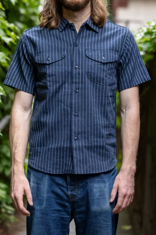 Sugar Cane Coke Stripe Work Shirt - Navy sold by Franklin and Poe