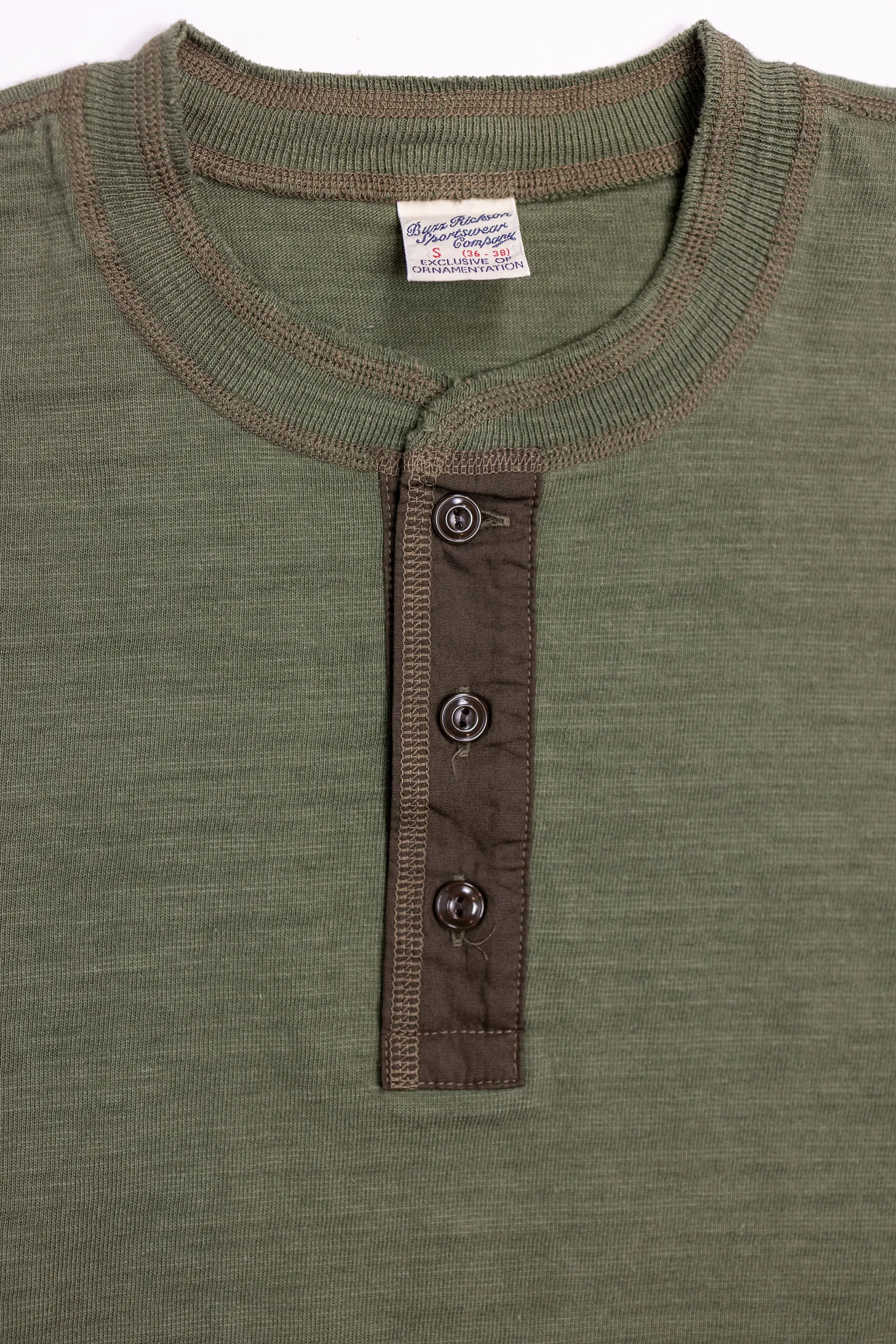 Buzz Rickson's BR79192 Slub Yarn Henley Neck T-Shirt - Olive sold by Franklin and Poe product image thumbnail 4