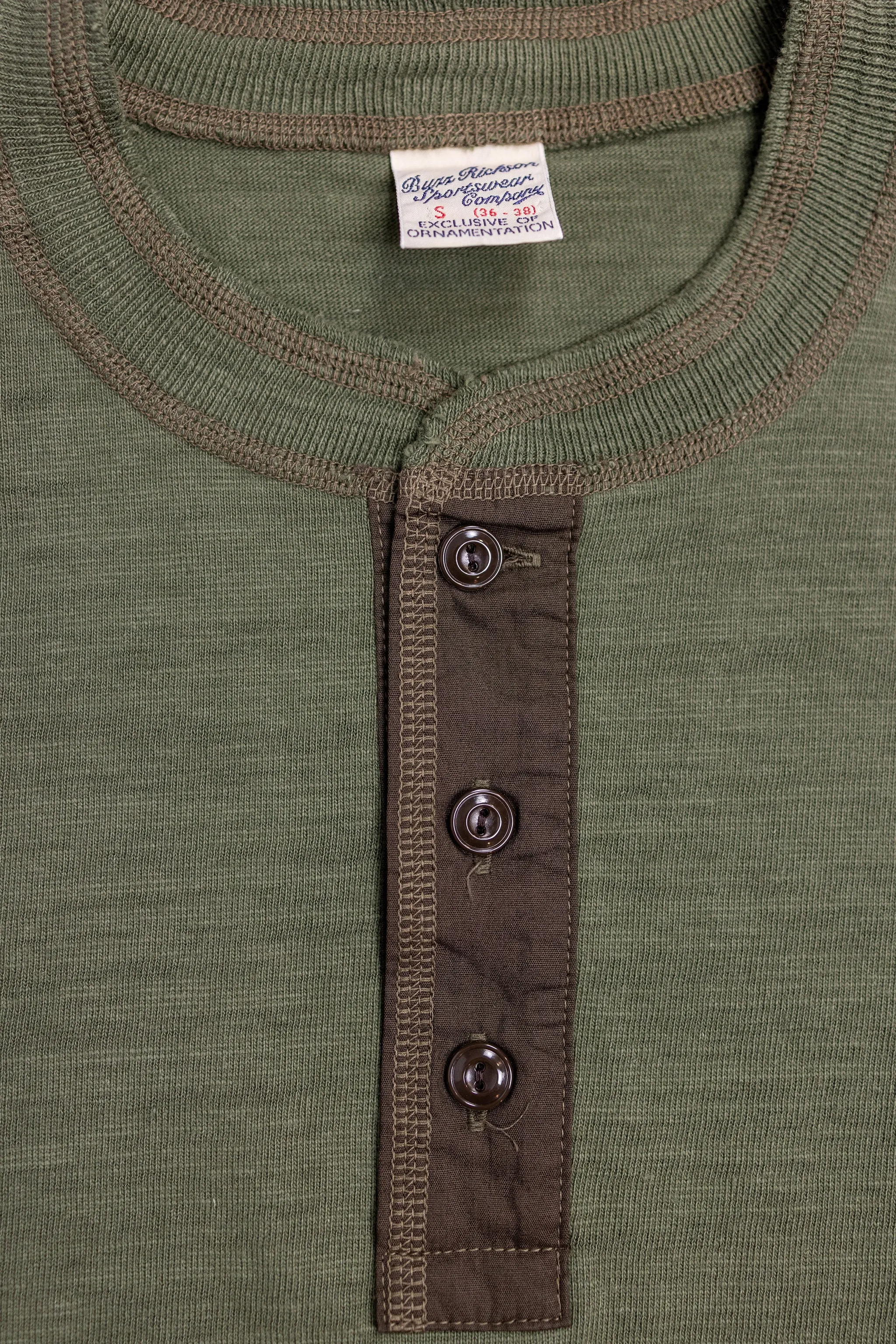 Buzz Rickson's BR79192 Slub Yarn Henley Neck T-Shirt - Olive sold by Franklin and Poe product image thumbnail 5