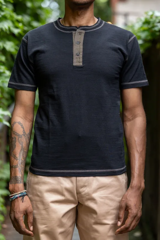 Buzz Rickson's BR79192 Slub Yarn Henley Neck T-Shirt - Black made by Buzz Rickson’s
