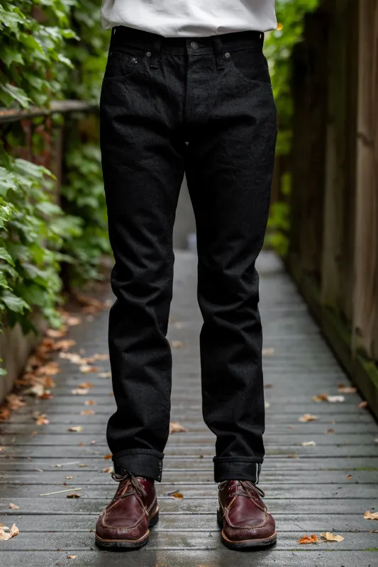 Pure Blue Japan XX-019-BK Relaxed Tapered - 14oz Double Black Denim (Rinsed) sold by Franklin and Poe