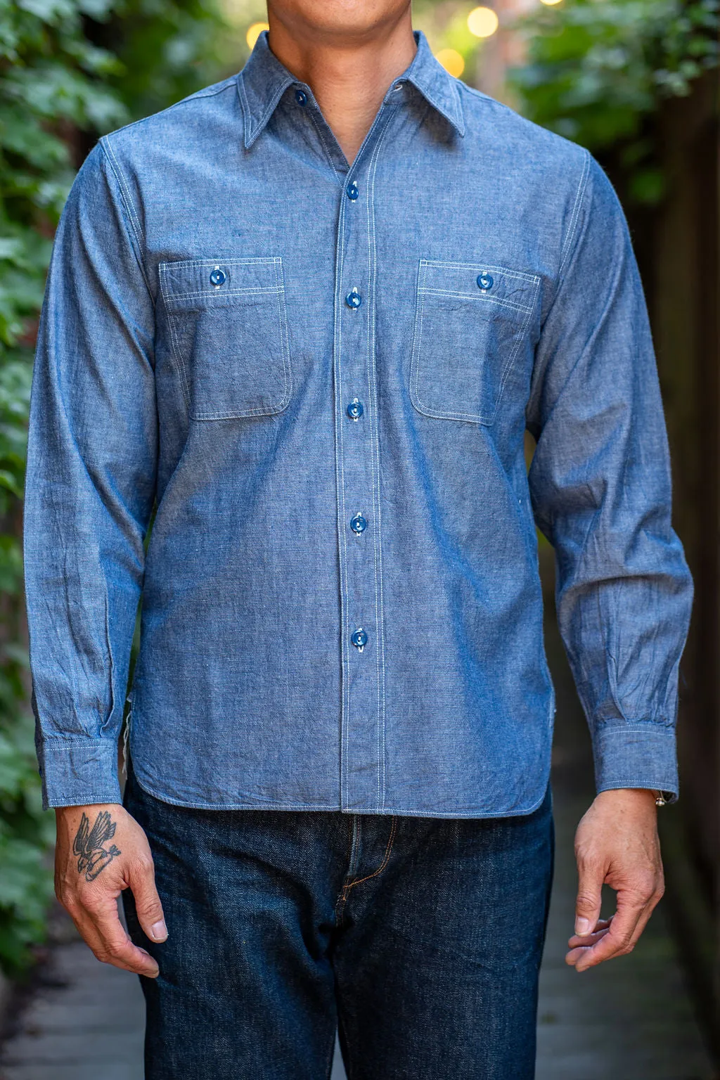 Buzz Rickson's BR25995 Chambray Work Shirt - Blue sold by Franklin and Poe