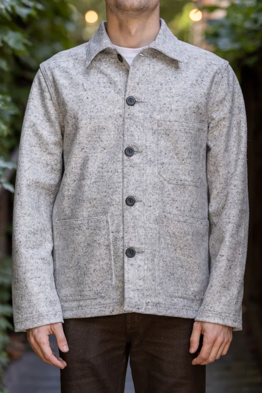 Dehen 1920 Chore Coat - Natural & Navy Heather Wool sold by Franklin and Poe