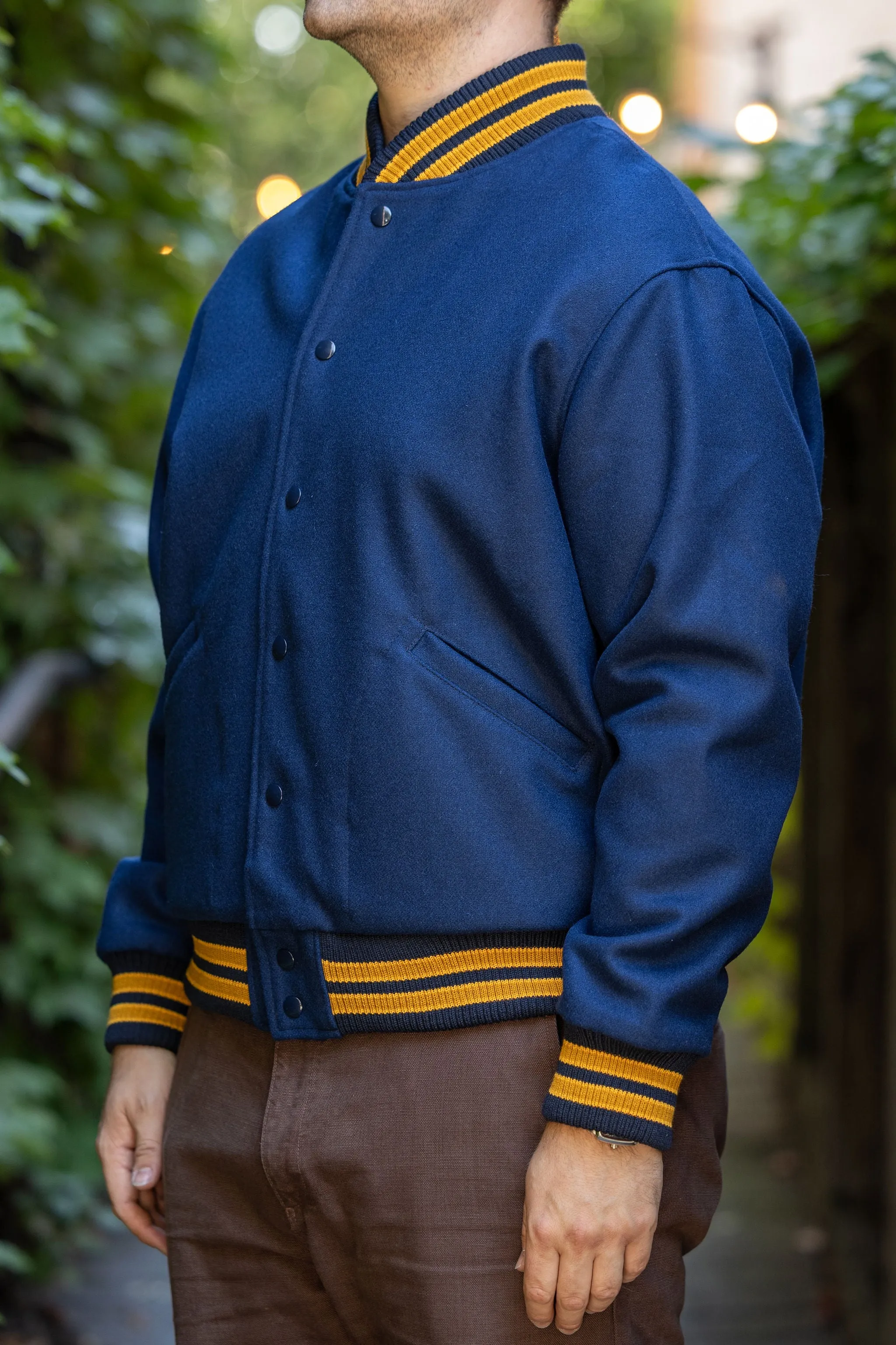 Dehen 1920 60's Club Jacket - Nittany Navy Melton Wool sold by Franklin and Poe product image thumbnail 2