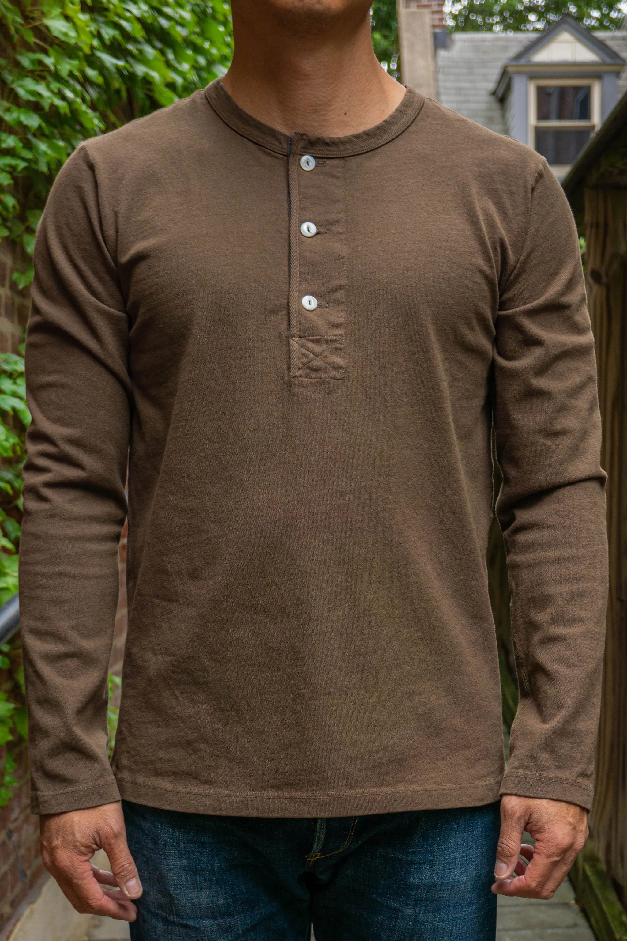 Freenote Cloth 13oz Henley L/S - Cedar sold by Franklin and Poe