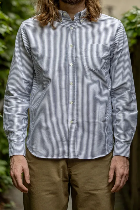 Knickerbocker "Beefy" Cotton Oxford - Navy Stripe sold by Franklin and Poe