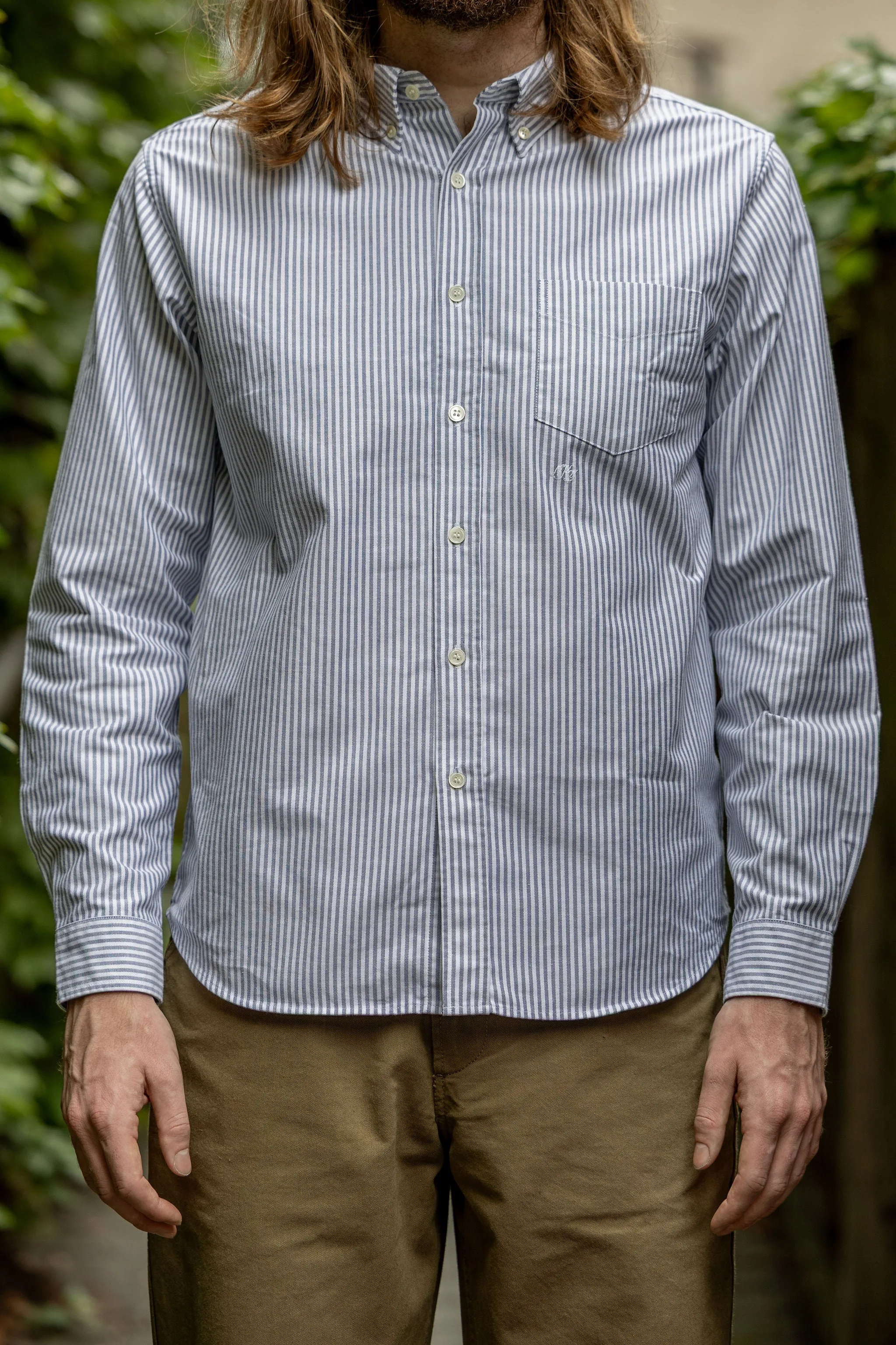 Knickerbocker "Beefy" Cotton Oxford - Navy Stripe sold by Franklin and Poe