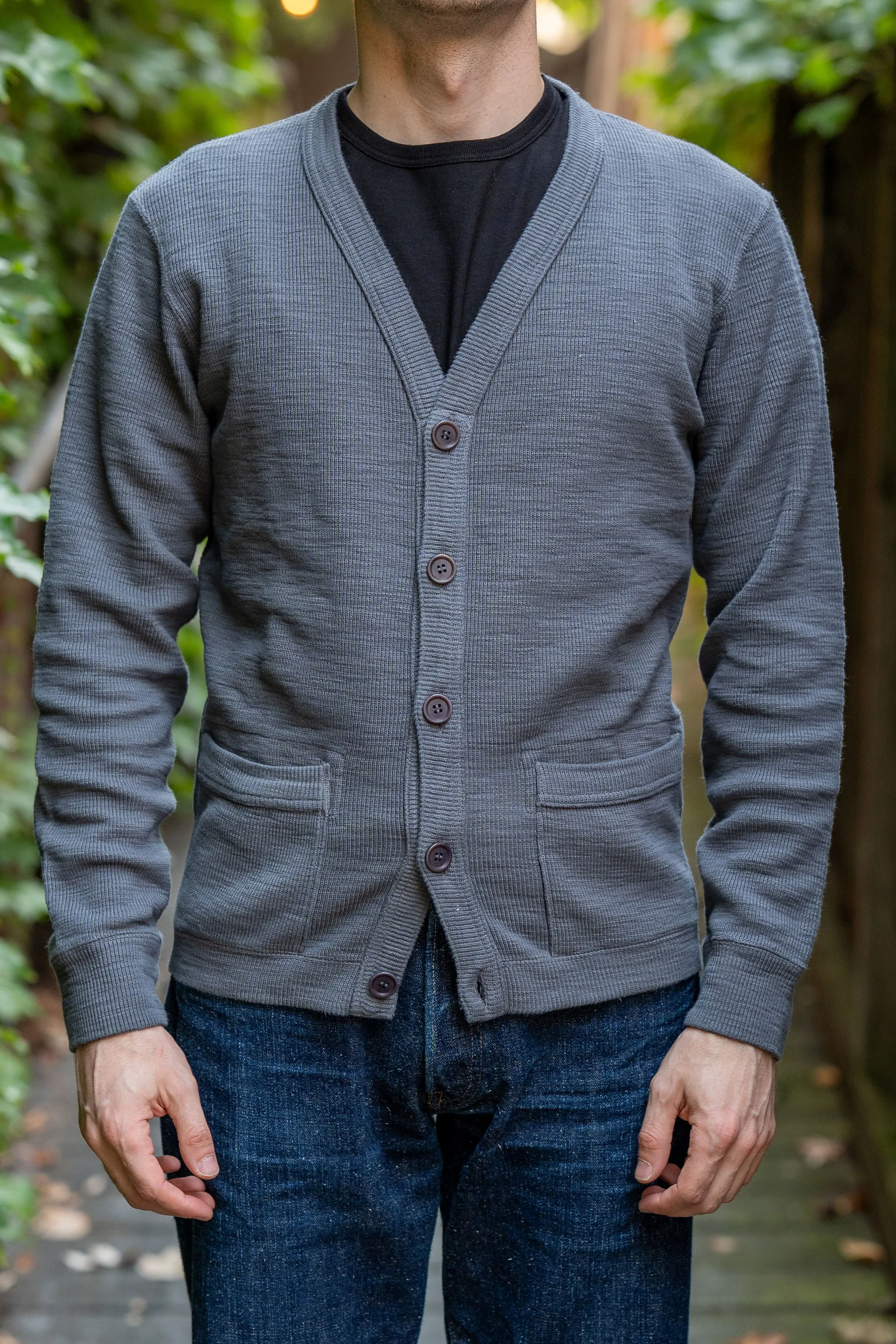 UES 772301 Single Rib Cardigan - Gray sold by Franklin and Poe