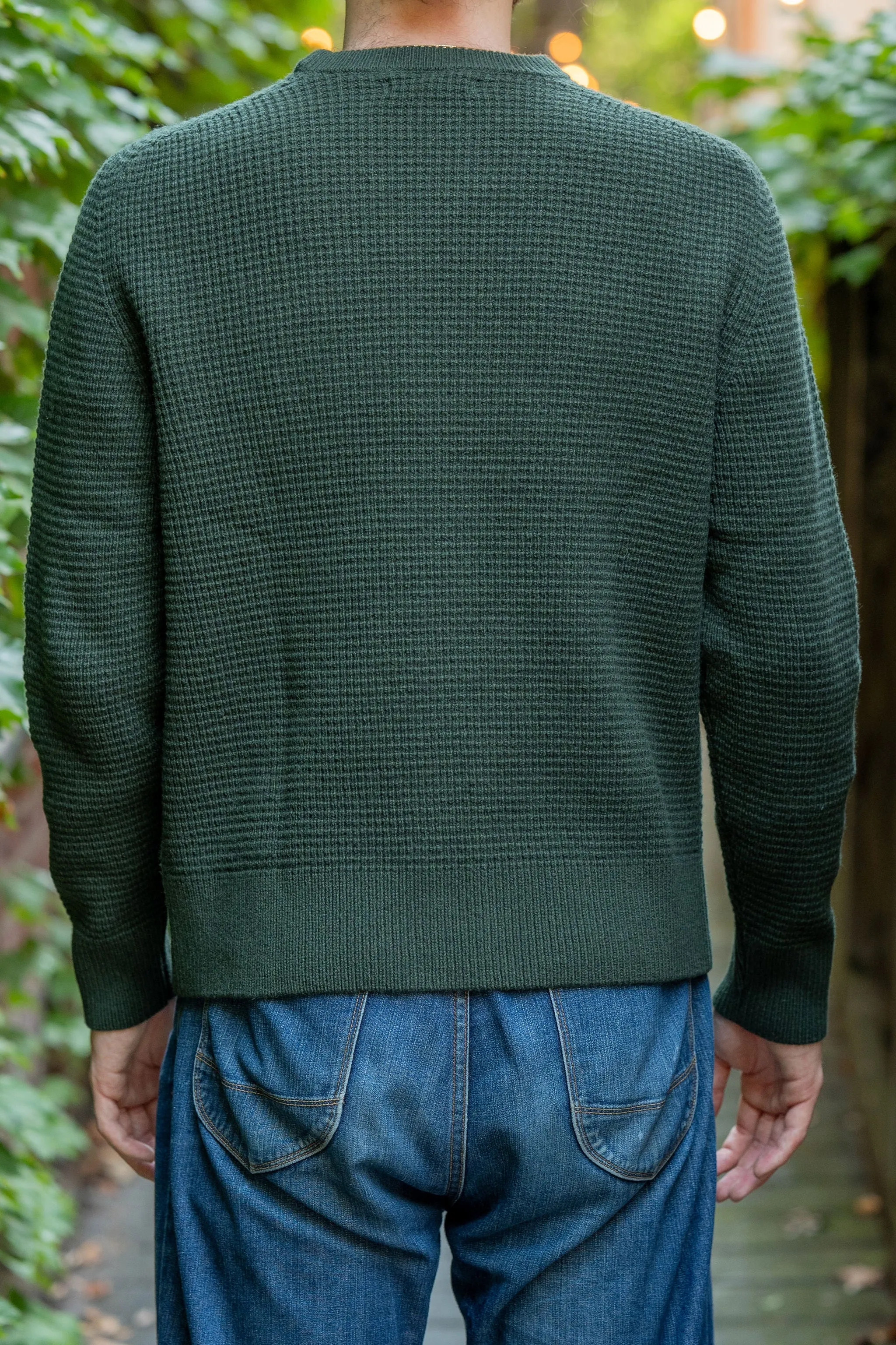 Merz b. Schwanen BLADE02 Merino Wool-Cashmere Waffle Structured Pullover - Bottle Green sold by Franklin and Poe product image thumbnail 3