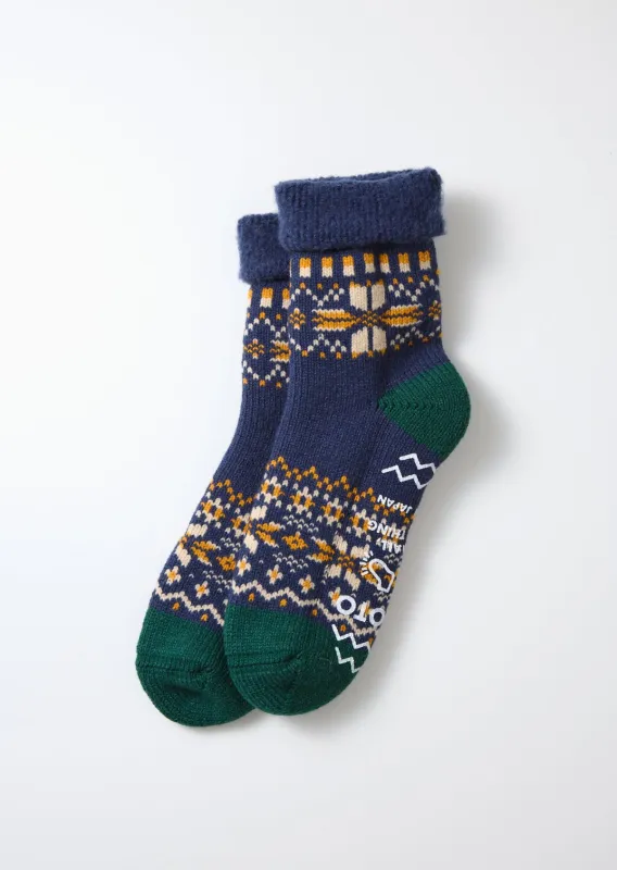 RoToTo R1624 Comfy Room Socks Snowflake - Navy sold by Franklin and Poe