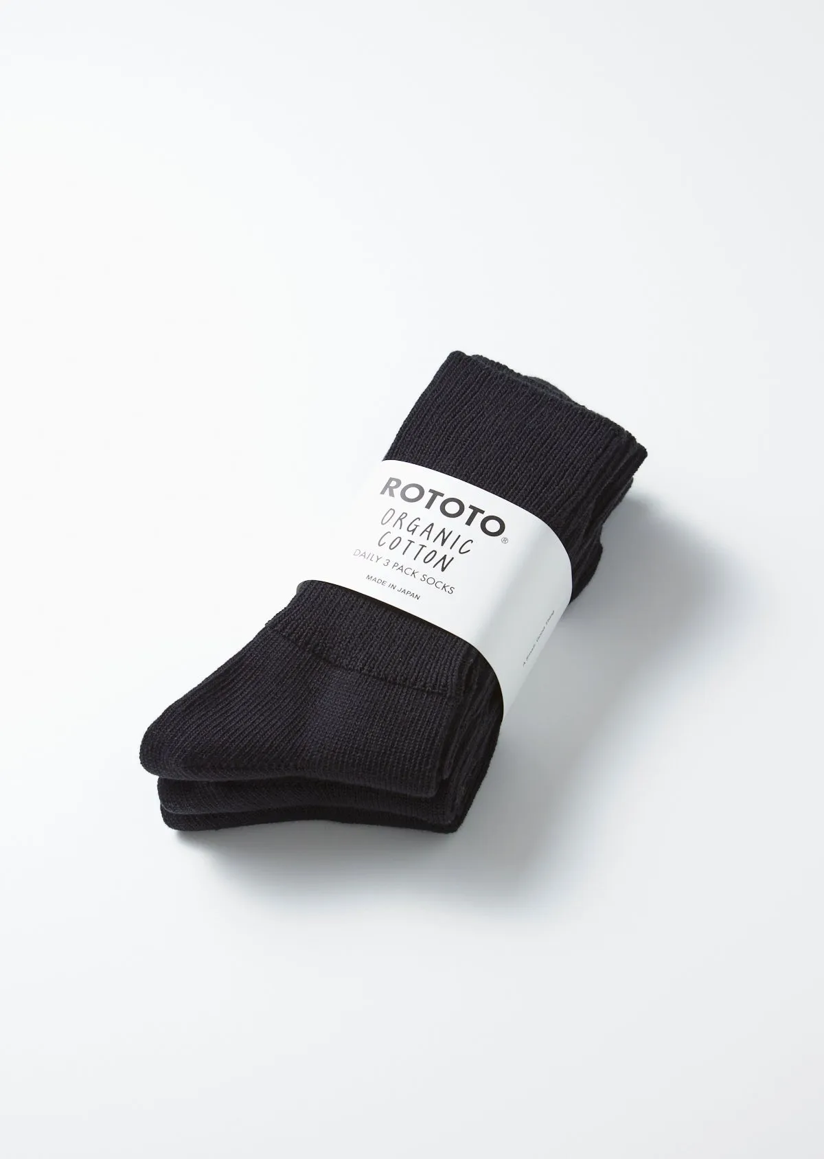 RoToTo R1427 Organic Daily 3 Pack Ribbed Crew Socks - Black sold by Franklin and Poe