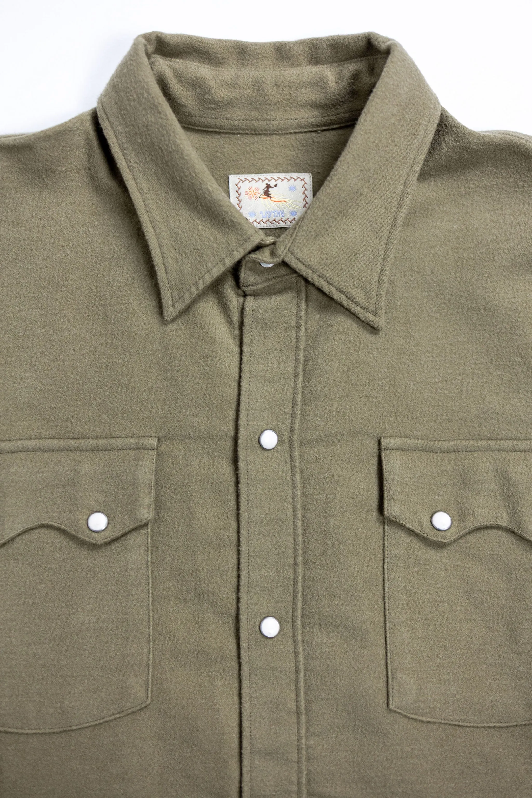 Wythe Moleskin Pearlsnap Shirt - Olive sold by Franklin and Poe product image thumbnail 5