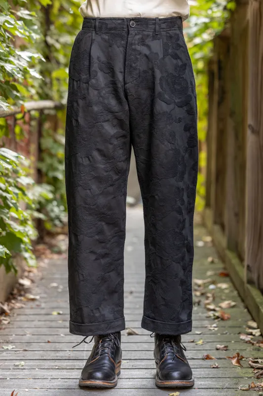 Hansen Garments Bobby Wide Pleated Trousers - Black Flowers sold by Franklin and Poe