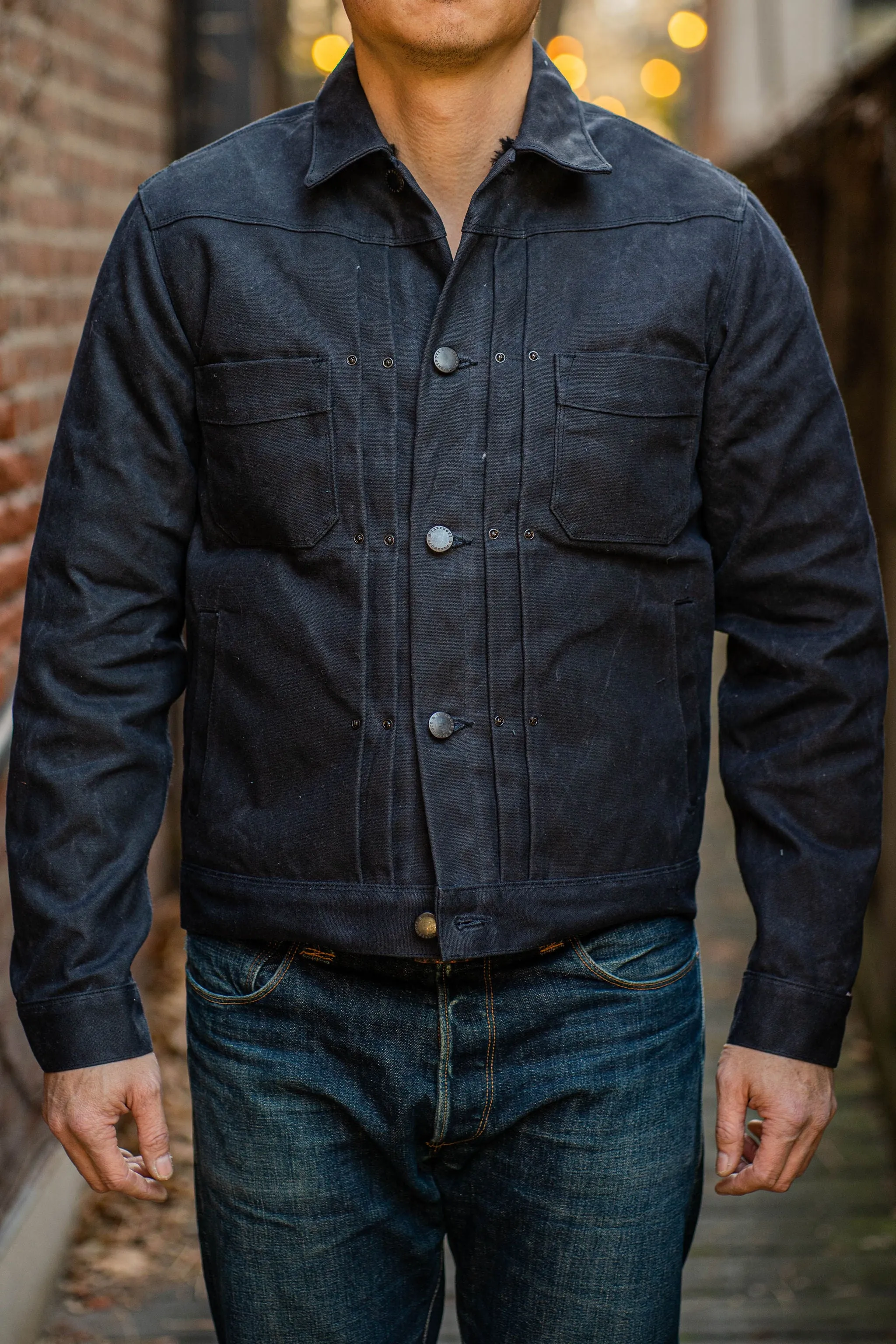 Freenote Cloth Heavy Waxed Riders Jacket - Black Alpaca sold by Franklin and Poe